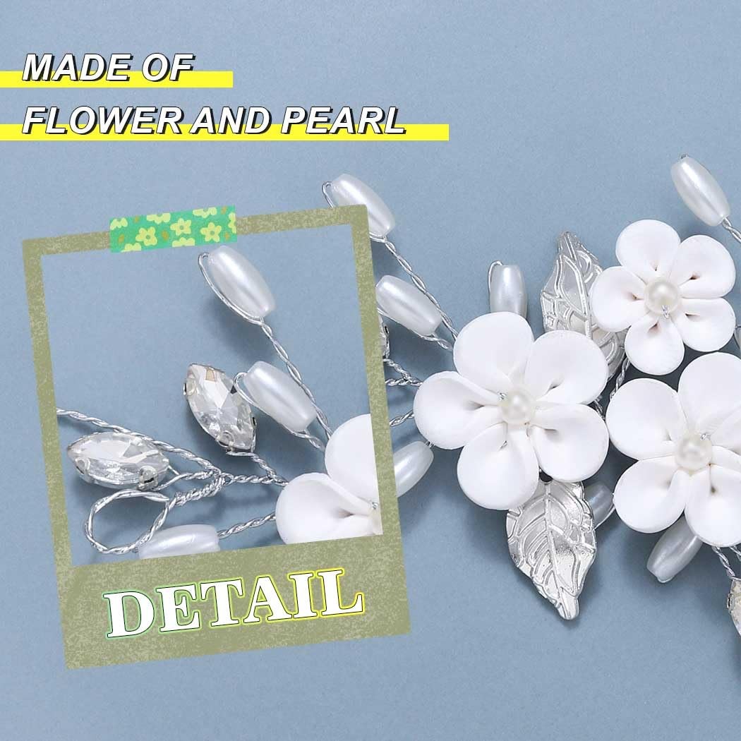 Silver Pearl Flower Bride Wedding Hair Vine Bridal Hair Piece For Women