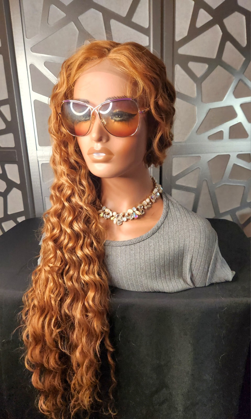 Strawberry Blonde Auburn Wig Curly Wig Lace Front Human Hair Blend Extra Long