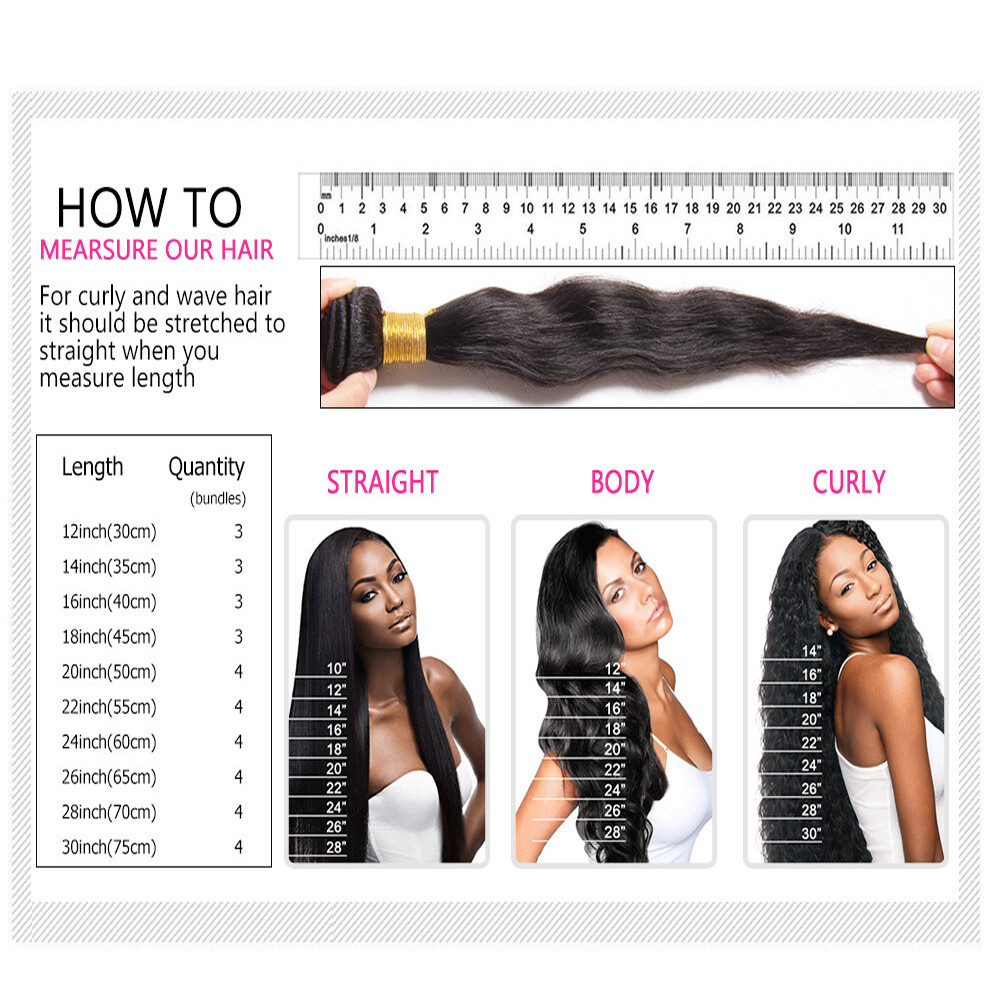 300G 1-3 Bundles Real Virgin Human Hair Extensions Weave Weft Straight Body Wavy