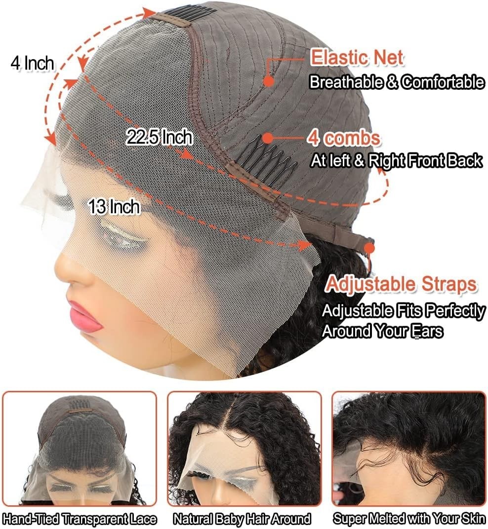 Peruvian KInky Curly 13×4 Lace Front Human Hair Wigs for Black Women Glueless