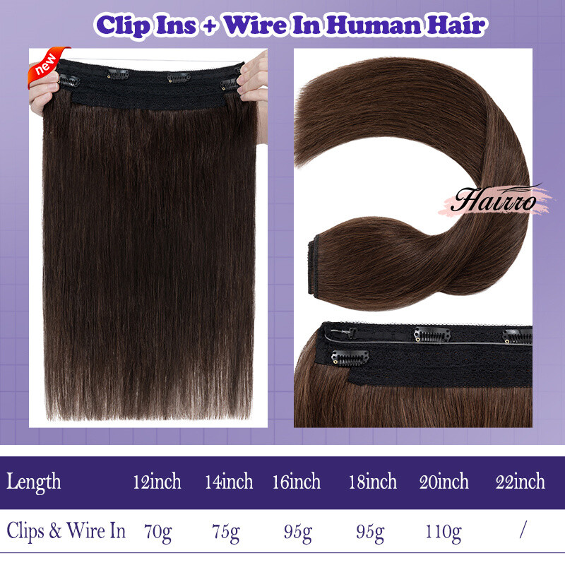 Wire In 100% Remy Human Hair Extensions Russian Remy Hidden Ring Hairpiece Thick