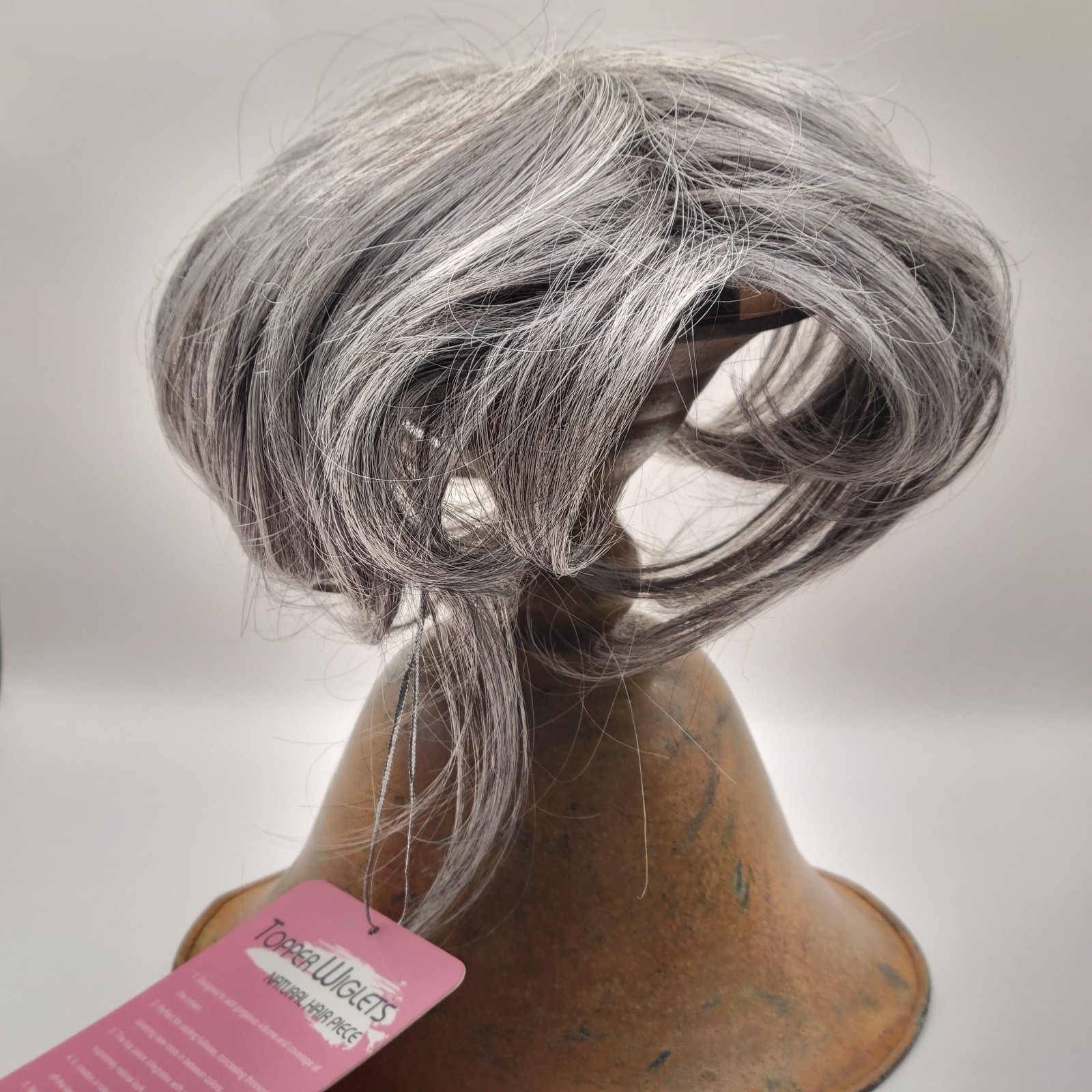 Hair Topper Natural Hair 5×6 Clip in Short Wiglet Gray Salt & Pepper Wavy Bangs