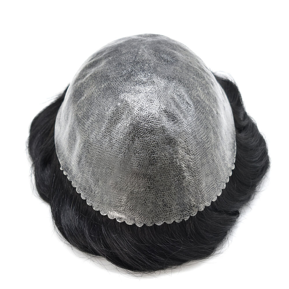 Mens Toupee Full Poly Skin Hairpiece Injected PU Human Hair Replacement Systems