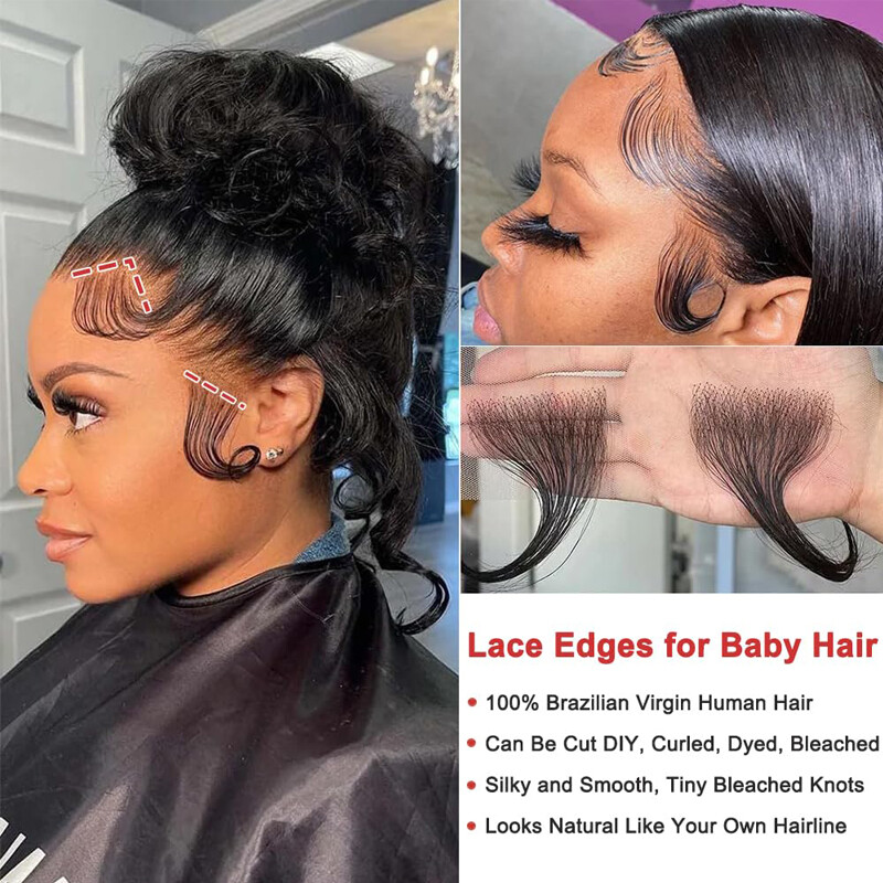 Swiss Lace Edges Baby Hair Stripes Pieces 100% Virgin Human Hair Extensions 2PCS