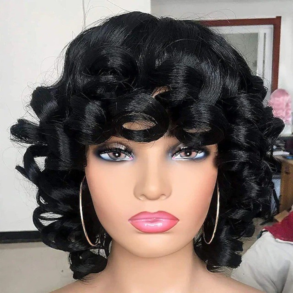 Multi-color Afro Small Curly Wig for Women African Fluffy Synthetic Full Head