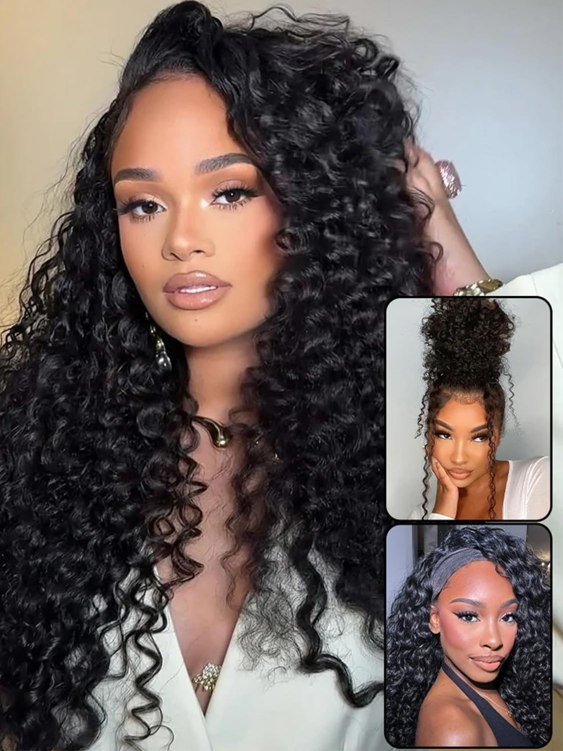 Water Wave Half Wig 22″ Human Hair – Beginner Friendly, Glueless, Clip-In, Natur