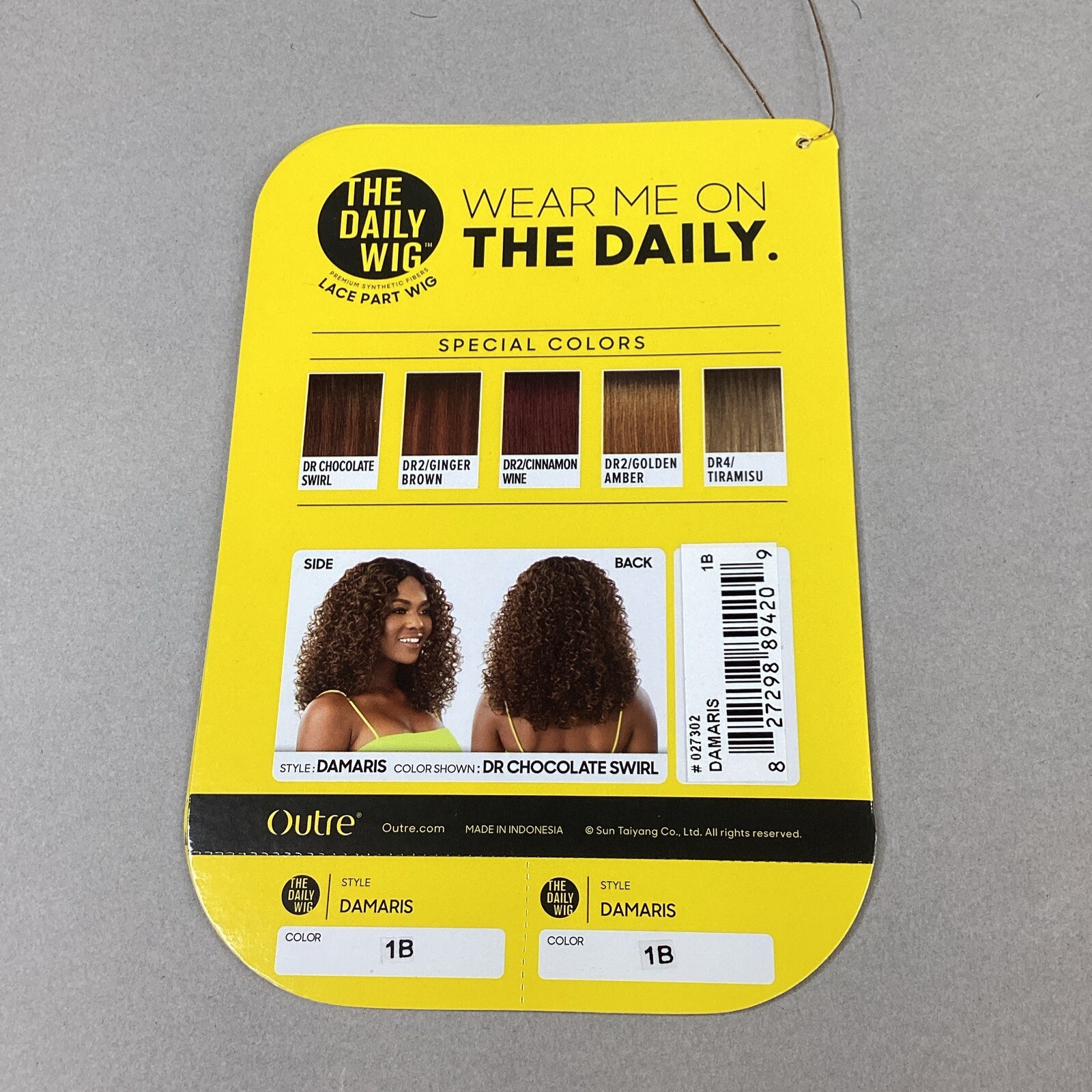 Damaris Long Curly #1B Off Black Premium Synthetic Lace Part Wig