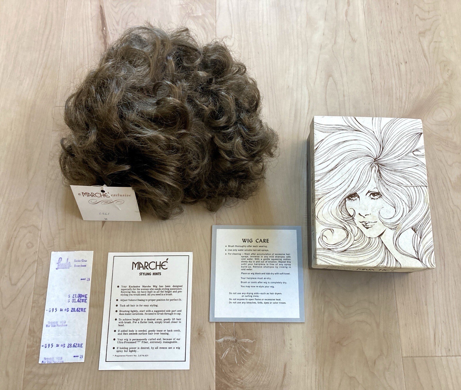 VTG 70s Marché Wig w/Original Box, Tag, Receipt, Styling Tips & Wig Care inserts