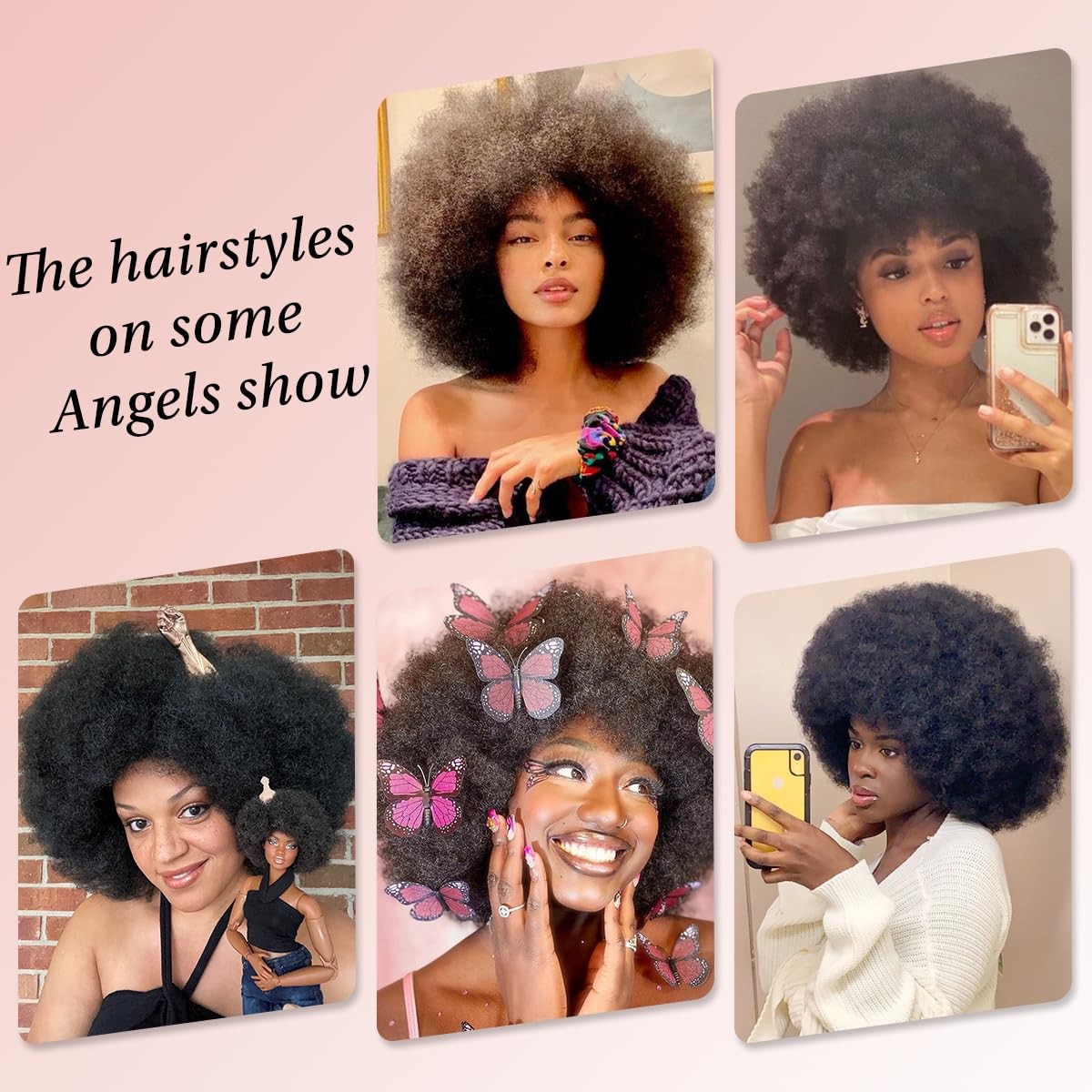 Kalyss Kinky Curly Afro Wig with Bangs 70s 1 Count (Pack of 1), Black