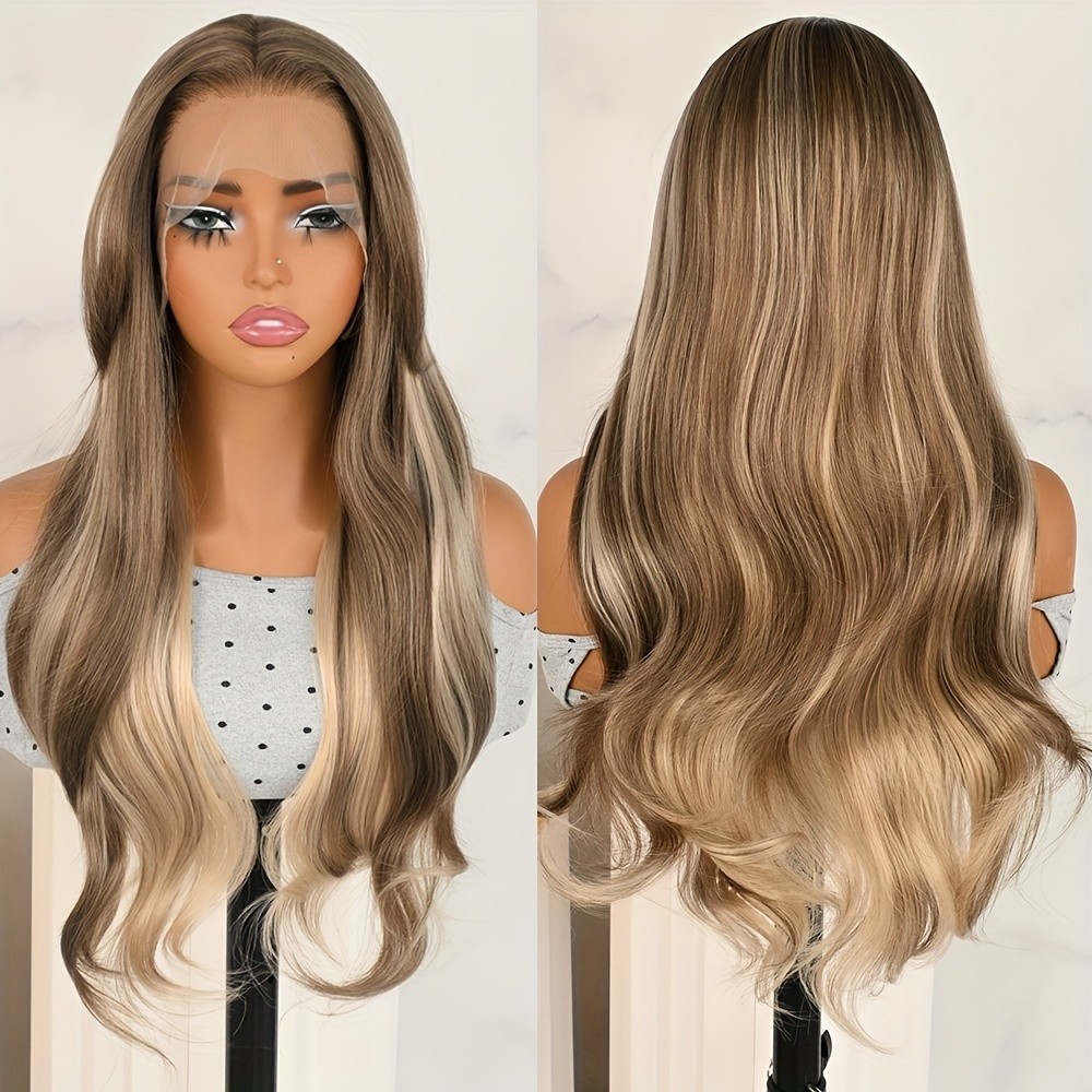 Ombre Brown Blonde Hair Synthetic Lace Front Wigs 13×4 Glueless Replacement Wigs