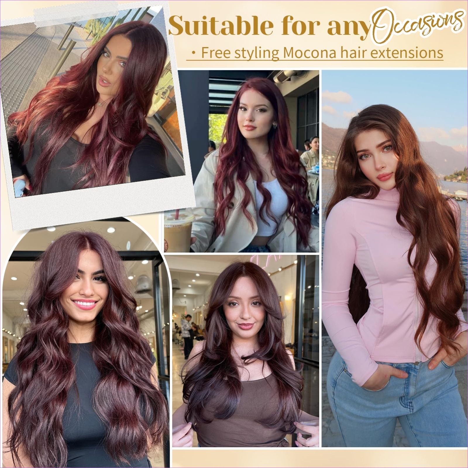 20″ Clip-in Real Human Hair Extensions 7pcs 120g Burgundy Red Soft Remy Straight