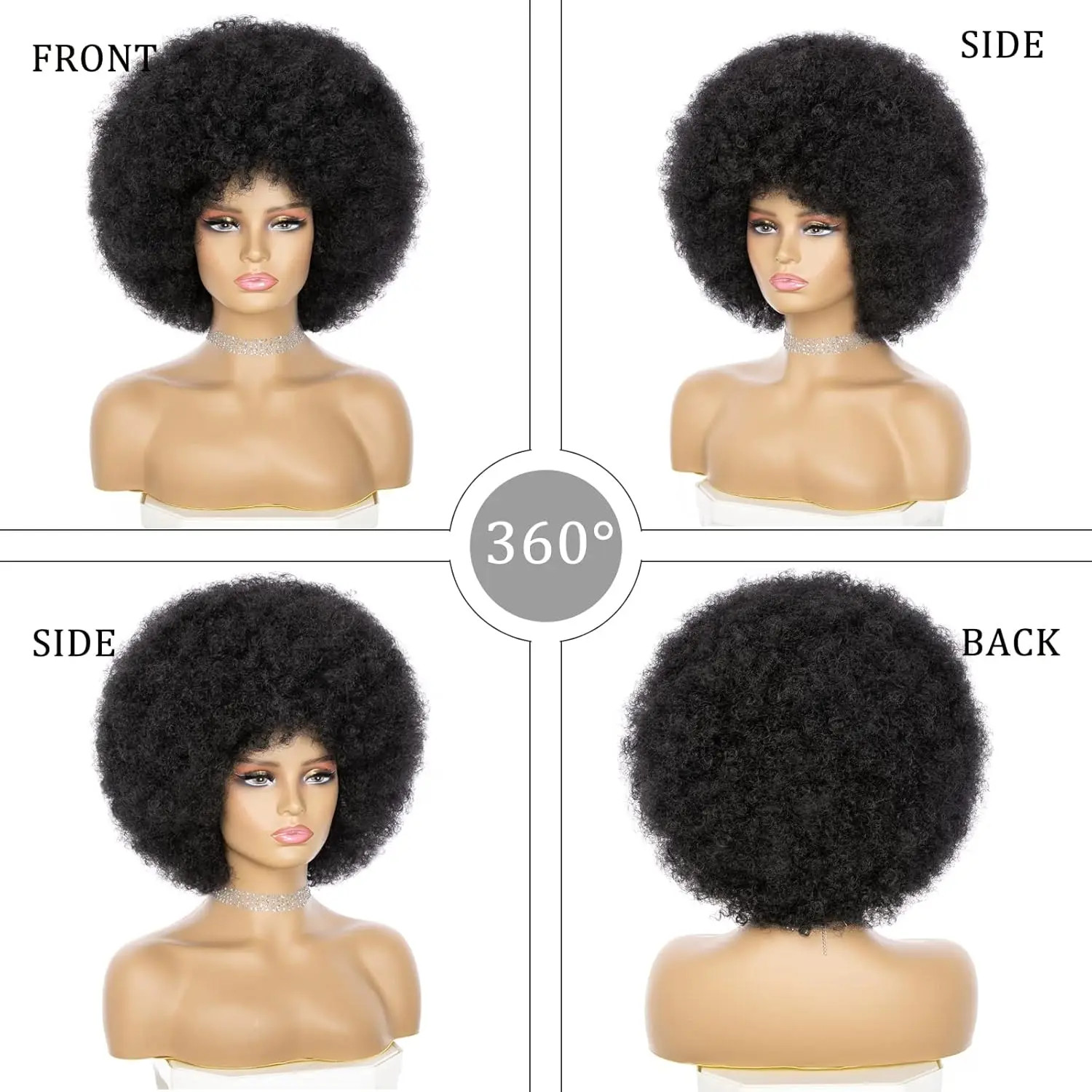 Fluffy Bouncy Afro Puff Wig Short Synthetic Kinky Curly Hairpiece for Women