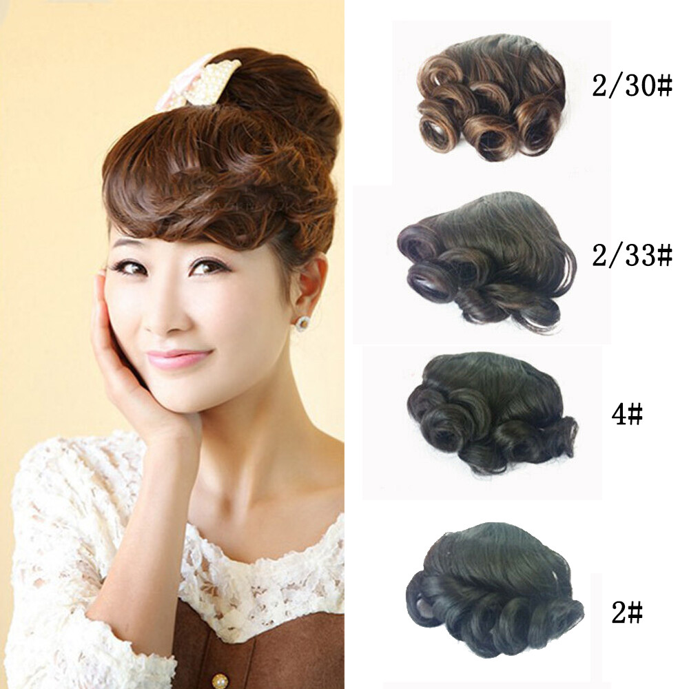 Retro Curly Wavy Bangs Front Fringe Synthetic Clip on Top Hair Pieces Costumes