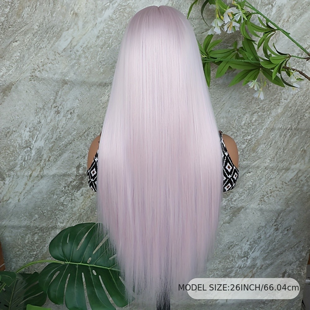 13×6 Free Part Light Pink Long Silky Straight Synthetic Lace Front Wig for Women