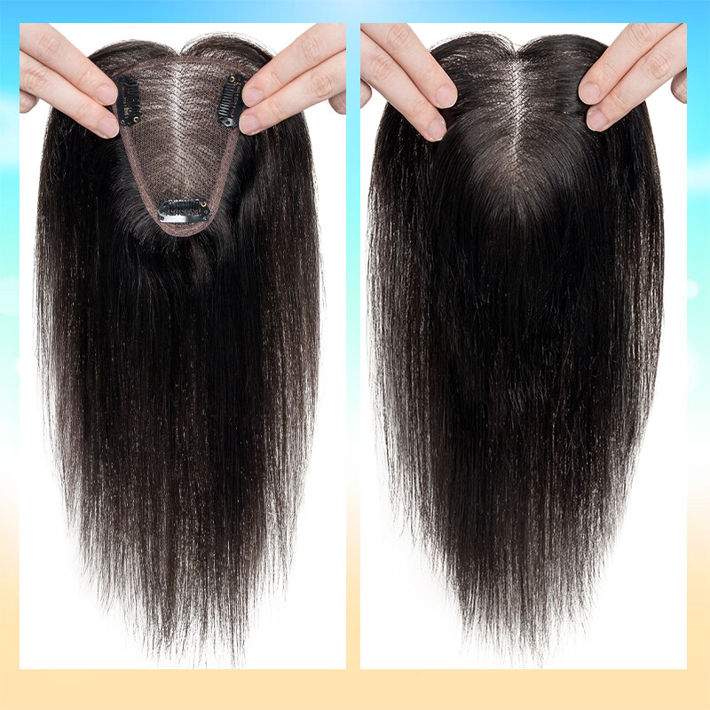 Clip In Hair Topper 100% Real Human Hair Piece Toupee Extensions Full Lace Base