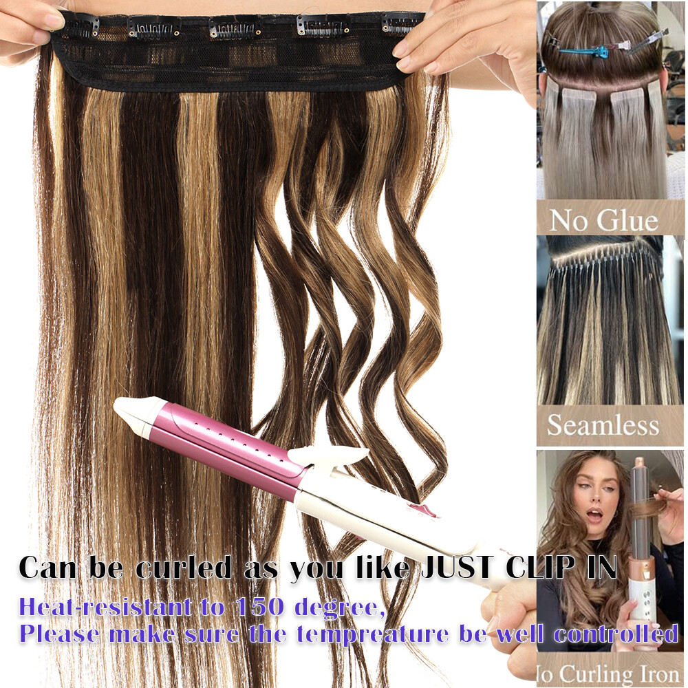 Thick One Piece Clip In 100% Remy Human Hair Extensions 3/4 Full Head Weft Ombre