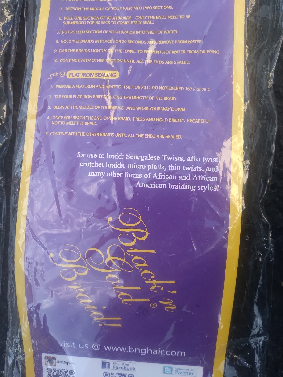 Black n Gold Braid 100% Kanekalon Hair 50 Inches NEW