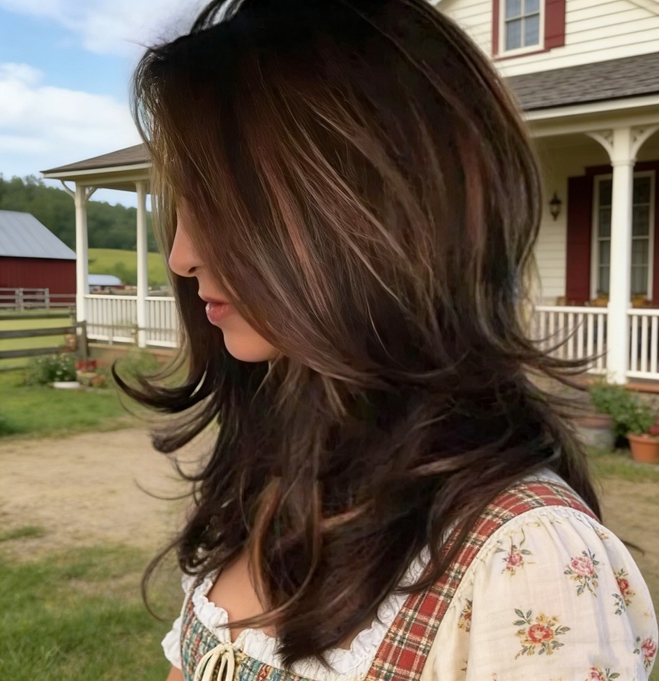 Women Dark Brown w/Gold Highlight Ombre Shoulder Length Curly Hair Wig-&##