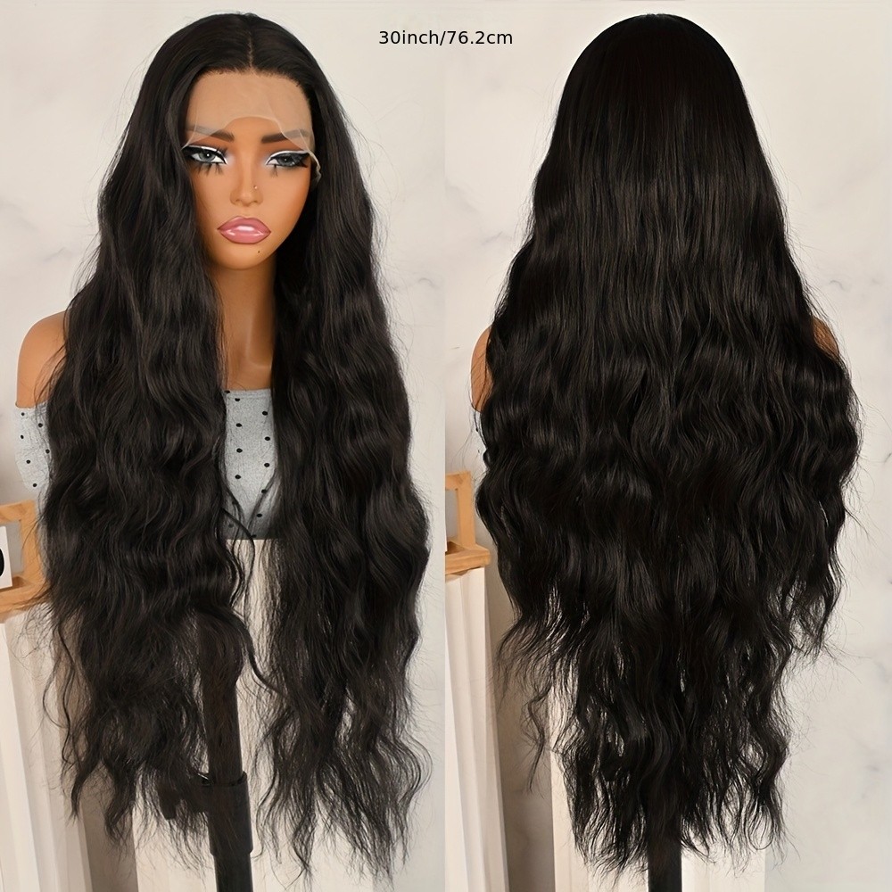 Curly Wave Lace Front Wigs 13×4 Free Part Pre Plucked Natural Hairline Black Wig