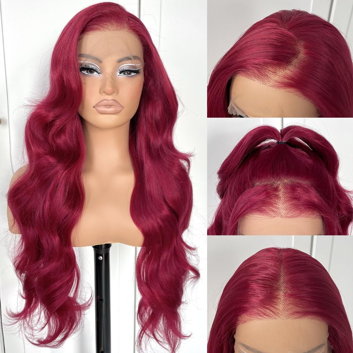 LACE FRONT WIG HUMAN HAIR BLENDED BODYWAVE RED BLONDE