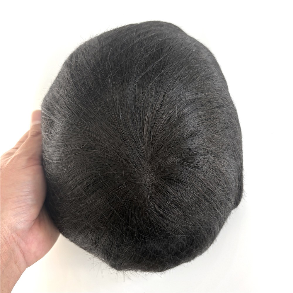 Toupee Men Hair Mono Poly Coating Human Hair Replecement System Toupee Hairpiece