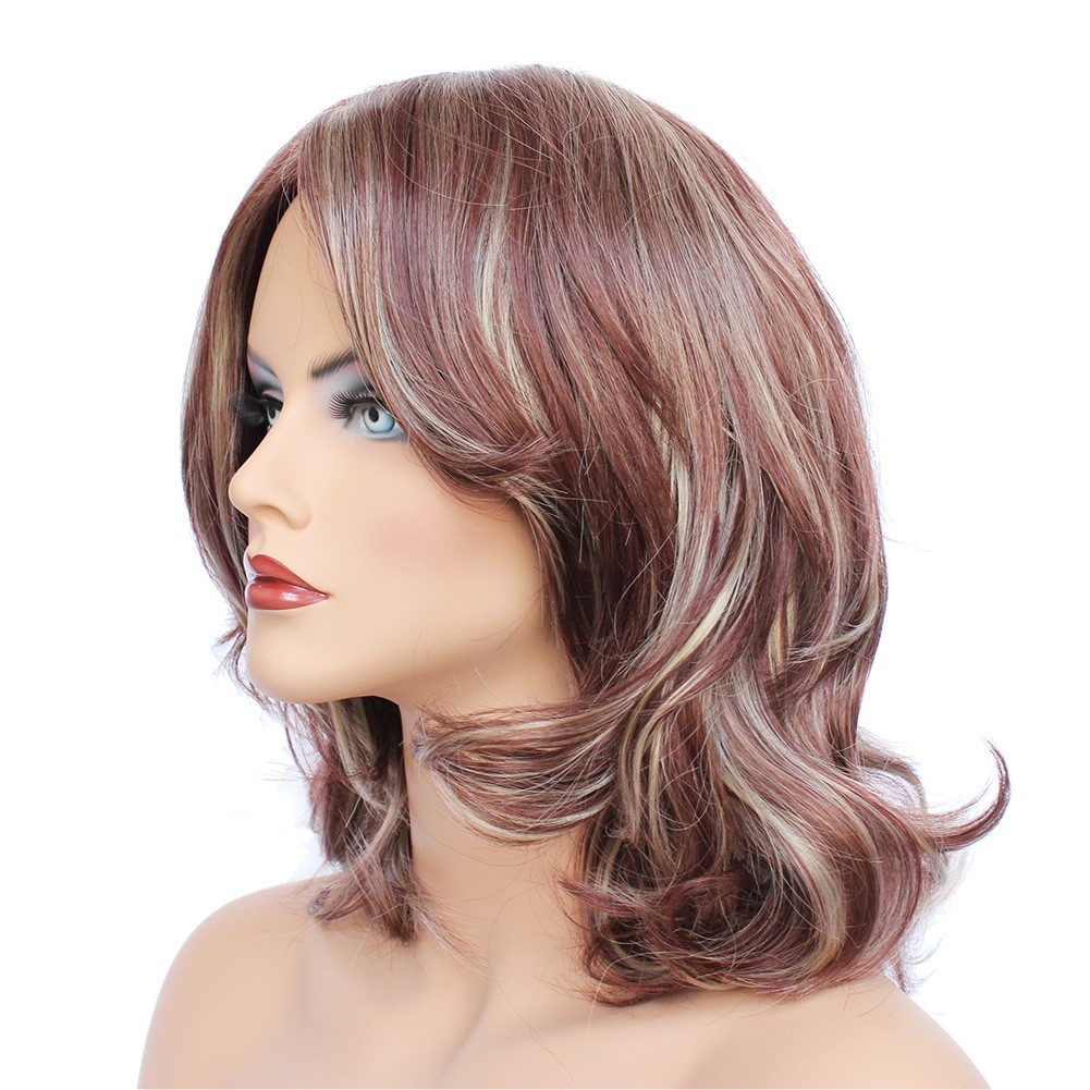 Classic Cap women Synthetic wavy Medium Havana Brown/Blo wig HengFeng LHL02