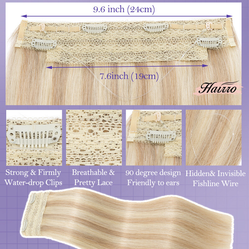 Wire In 100% Remy Human Hair Extensions Russian Remy Hidden Ring Hairpiece Thick