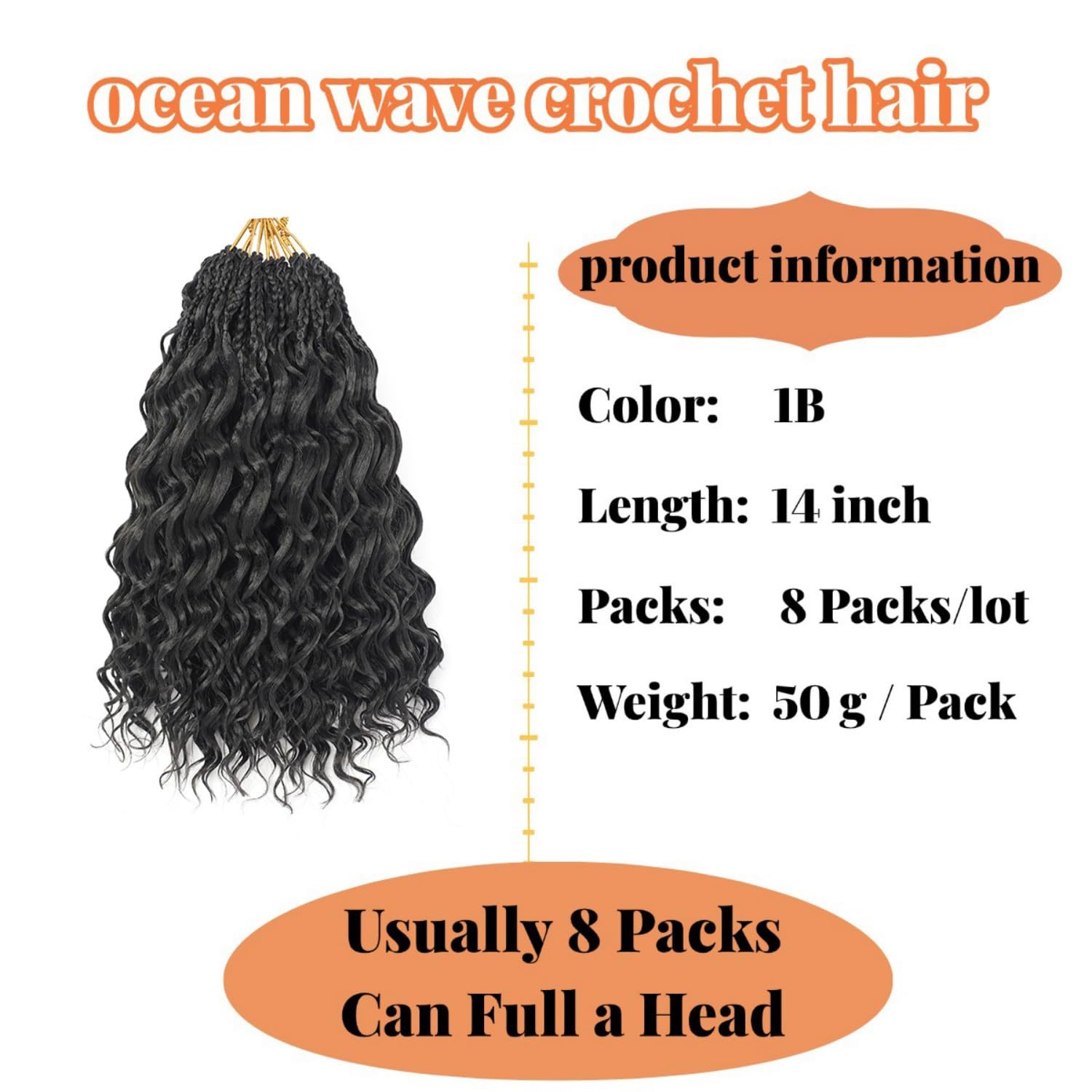14 Inch Ocean Wave Crochet Hair 8 Packs – Synthetic Pre-Looped Deep Wavy Curl…
