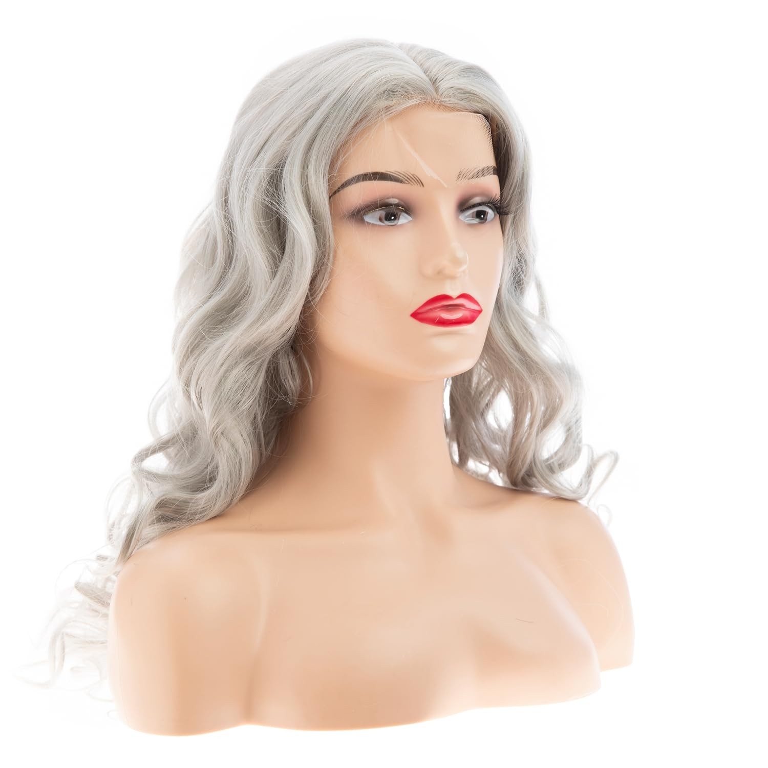 Long Curly Wavy Gray Lace Wig for Women Middle Part Small Lace Front Wig Synt…