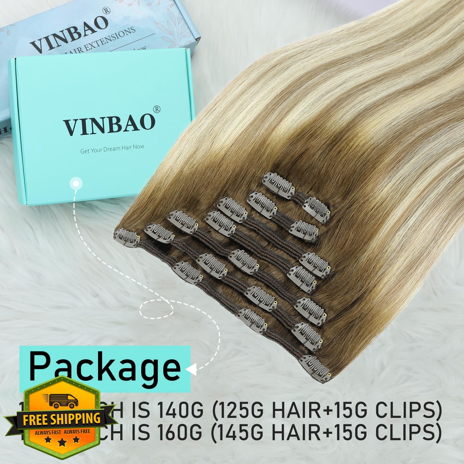 VINBAO 16 Inch 140g Ombre Clip Ins