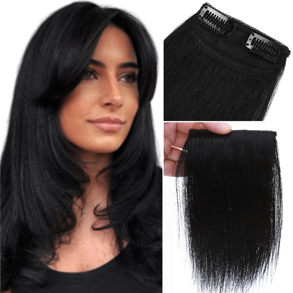 100% Human Hair Clip In Remy Hair Extensions Real Soft FULL HEAD Invisible Grey#