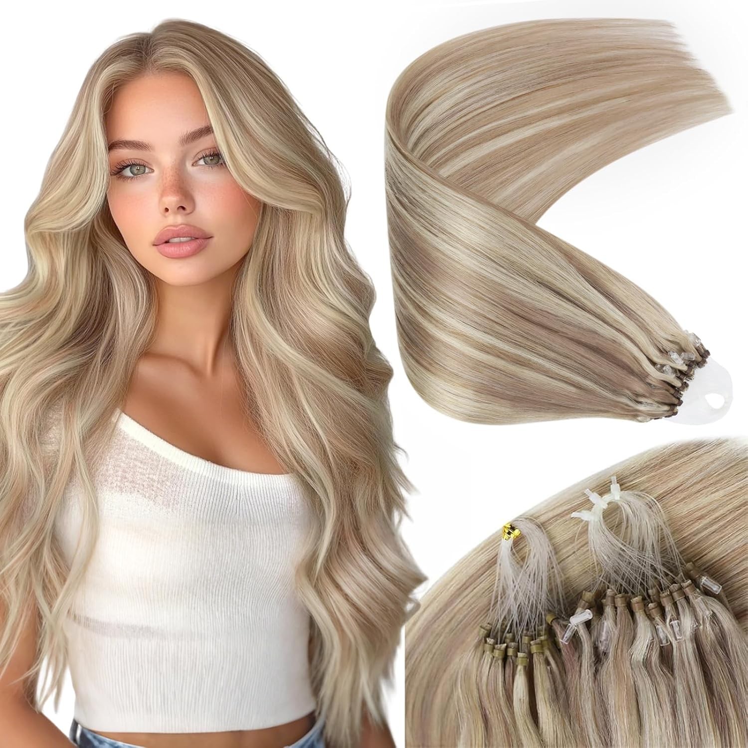 Sunny Hair BEADED 16in Ash/Bleach Blonde Hair Extensions – MB_P18-613_16_50G4