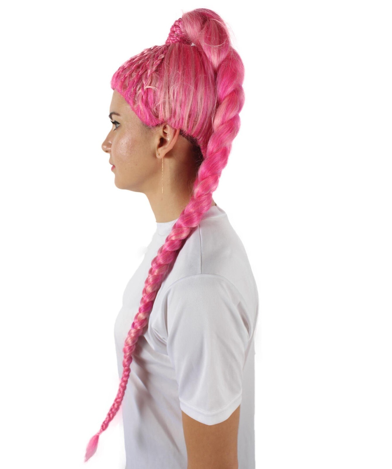 HPO Adult Women Drag Race Television Show Pink Braided Ponytail Wig | HW-7021