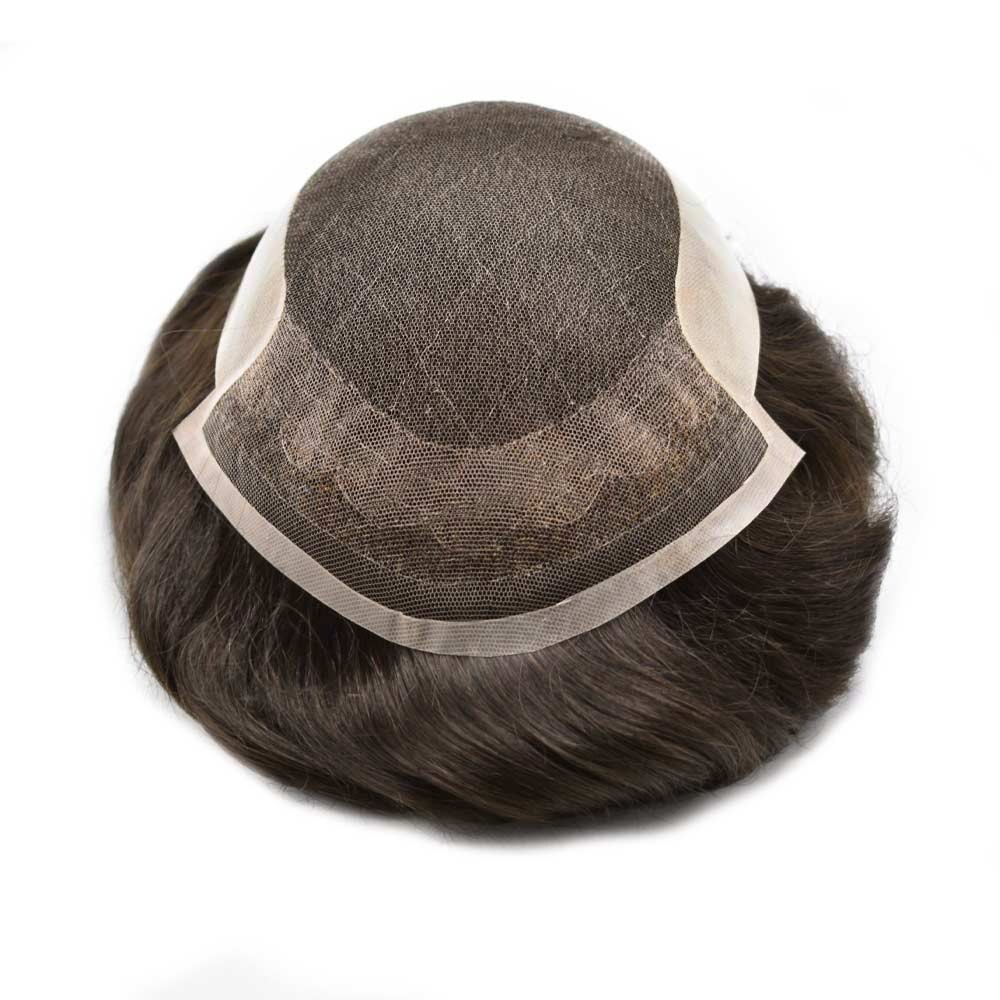 Mens Toupee Hairpiece French Lace Front Hair System Replacement Wig Unit for Men