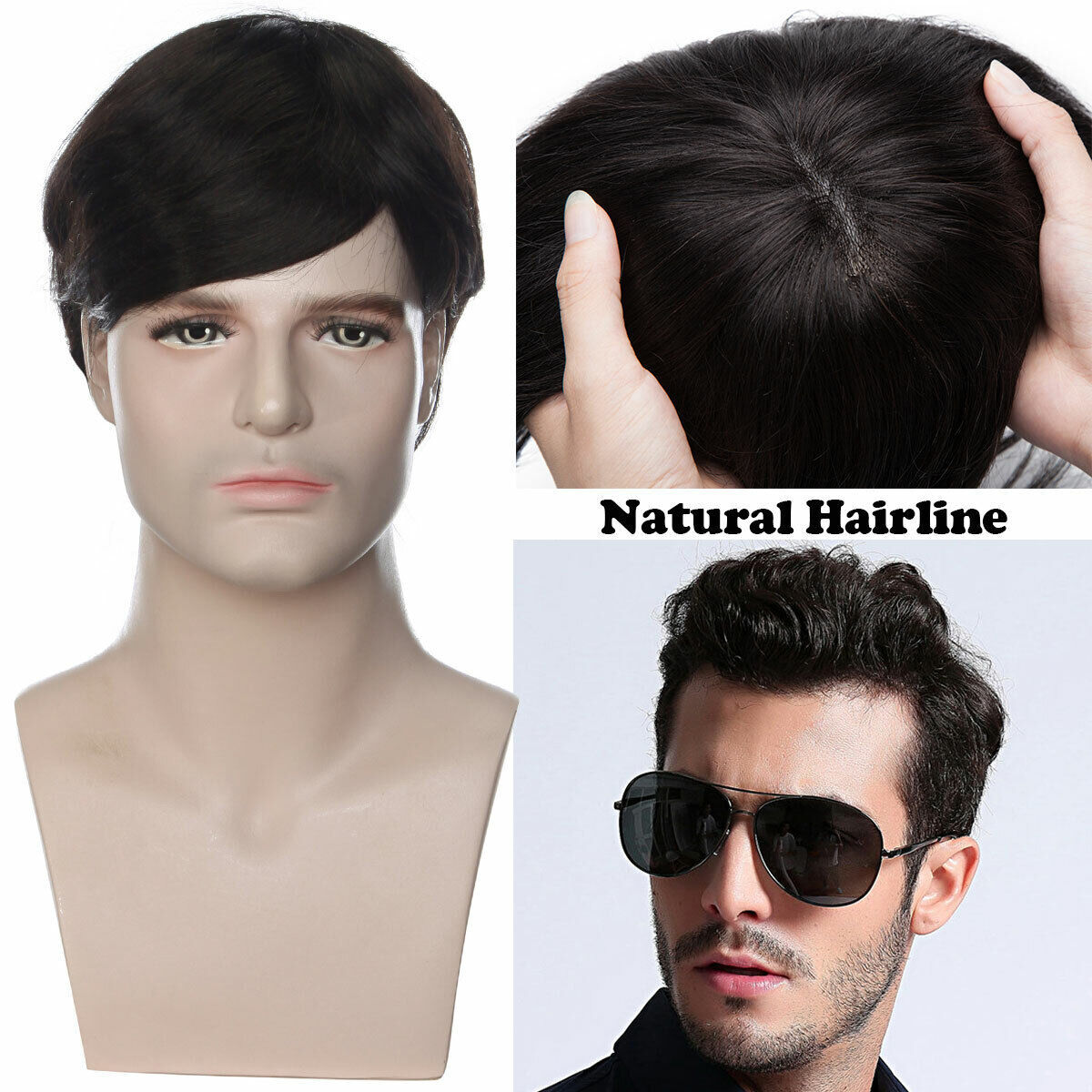 Mens Natural 100% Remy Human Hair Topper Toupee Hairpiece Super Thin Toupee Wigs