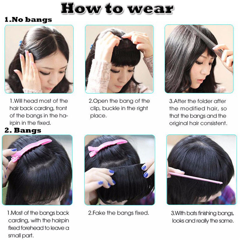 Neat Thin Bangs as Real Human Hair Extension Clip in on Fringe Fake Hairpiece US