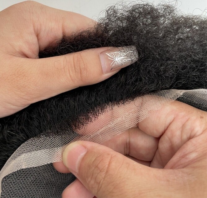 Hair for Black Men Afro Curly Toupee Human Hairpiece 6MM 8×10 Full Lace Wave