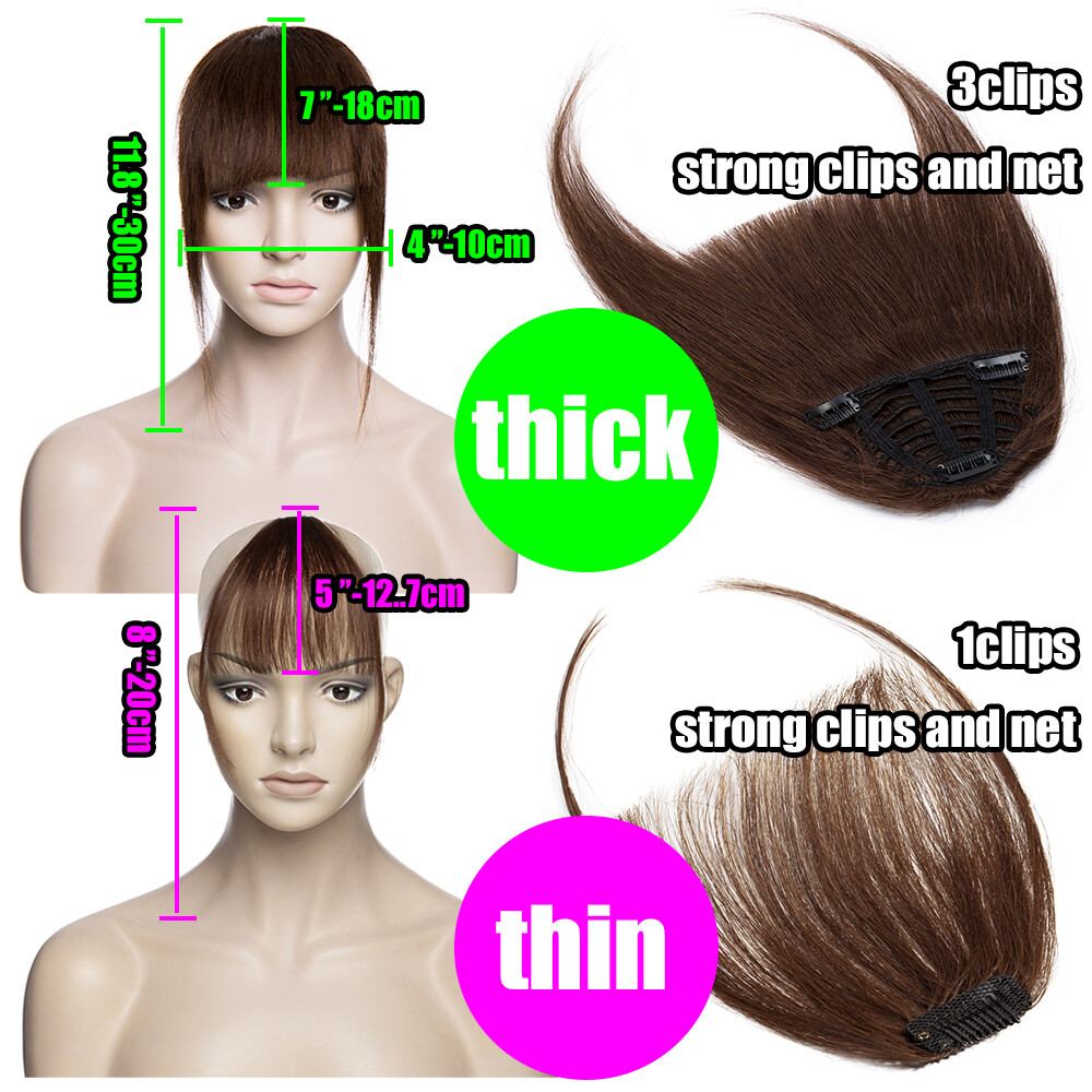Real 100% Human Hair Bangs Extensions Clip In Thick Fringed Hairpiece Neat Front