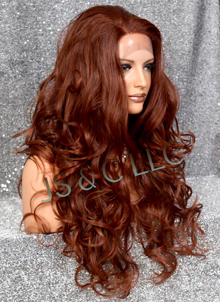 Human Hair Blend Full Lace Front Wig long Curly Auburn Mixed Hair DHO 33-130