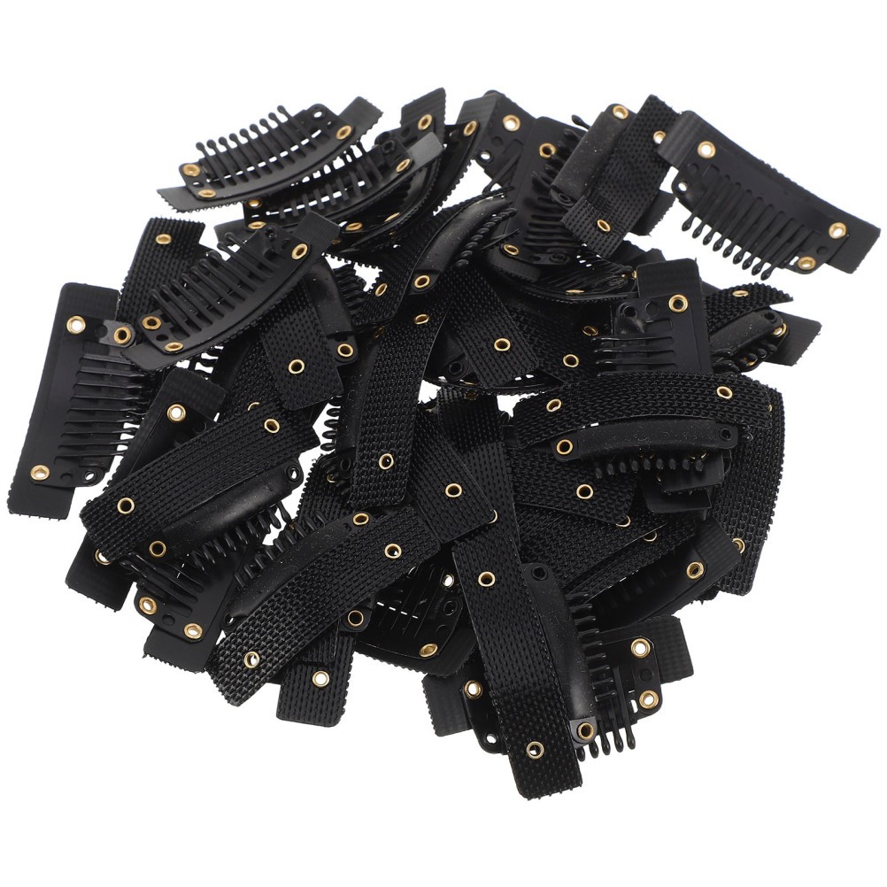 50Pcs Peel and Stick U Shape Snap Wig Clips Durable Plastic Metal Black