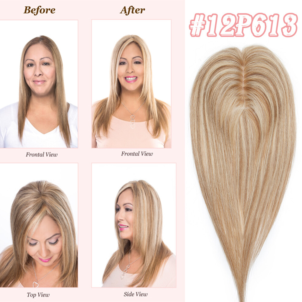 CLEARANCE Topper Hairpiece Clip In 100% Remy Human Hair Toupee Silk Base Women