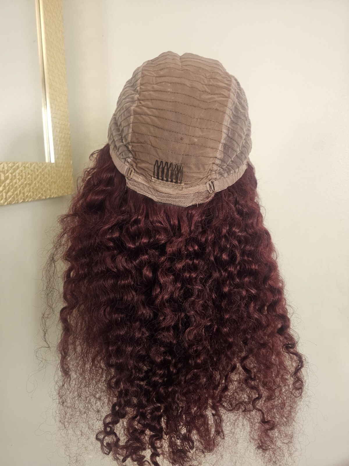 High Quality regular Top Reddish 24″ curly wavy 100% Virgin Human Hair Lace Wig