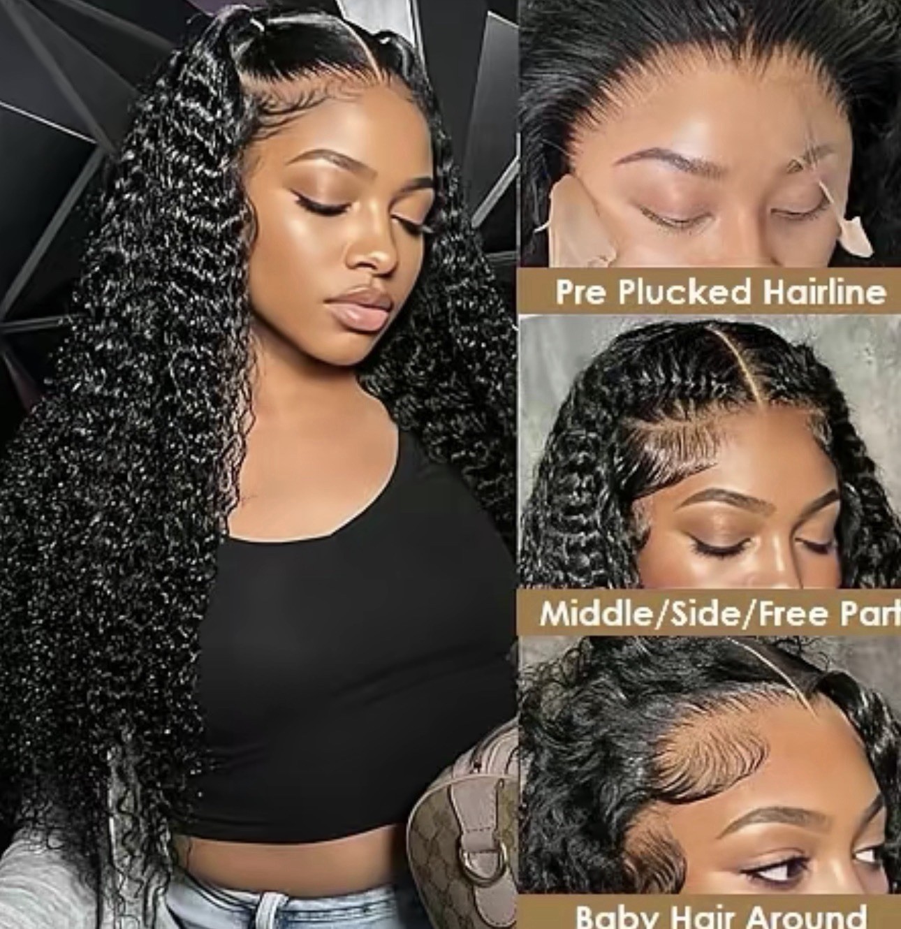 Jerry Curly Natural Black 180 Density HD Lace Lace Wig T Part Lace