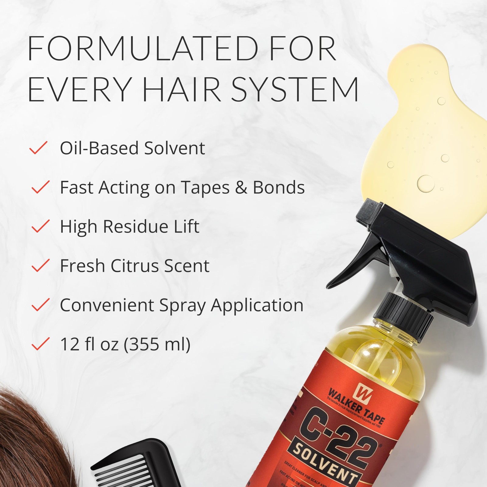 C-22 Adhesive Solvent Spray 12 oz, Fast-Acting Bond Remover for Wig Tape, Lac…