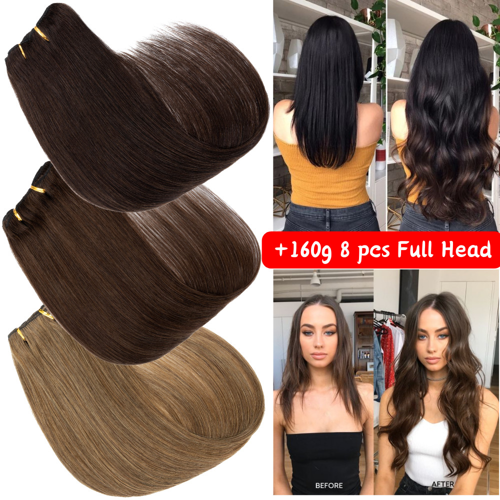 Double Weft 100% Real Human Hair Extensions Clip In Remy Hair THICK Full Head US