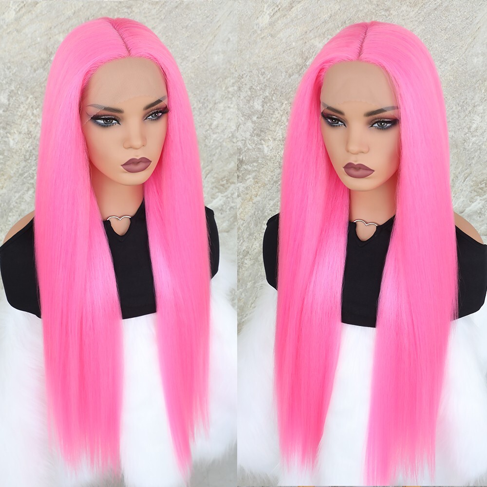Glueless Synthetic 32inch Long Straight Lace Front Wigs Pre Plucked Women Party