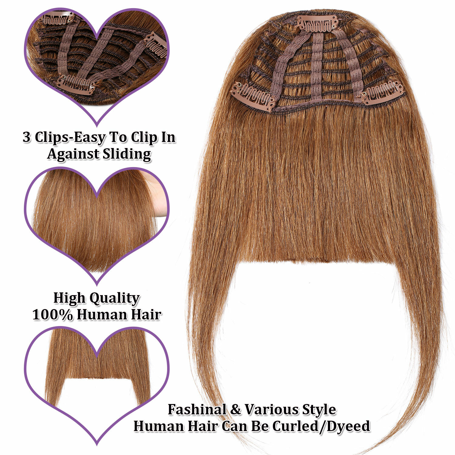 Clip In 100% Thin Thick Fringe Bangs Remy Human Hair Hairpiece Topper For Women