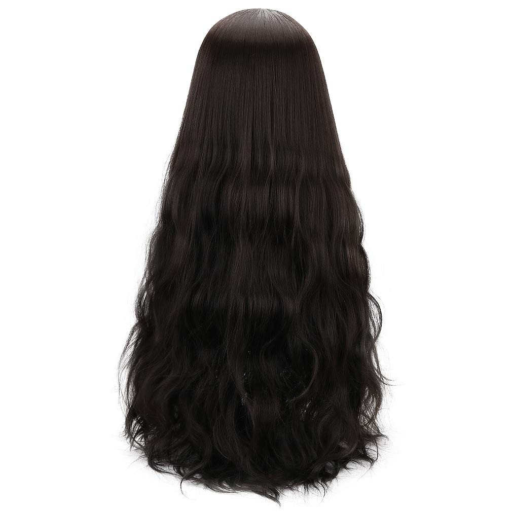 Long Black Synthetic Wig with Bangs – Natural Long Wavy Cosply Wigs for Women…