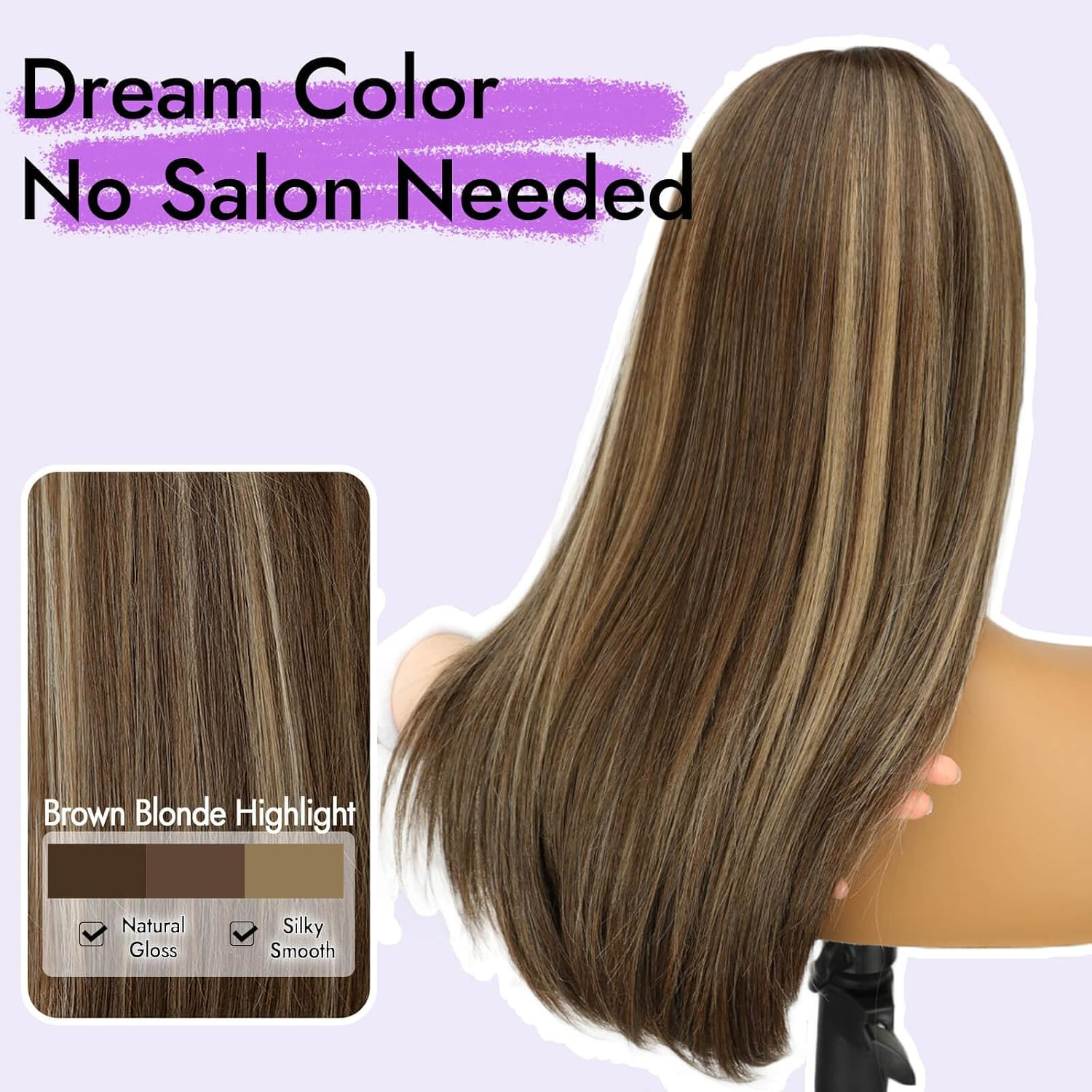 Wig with Bangs for Women Brown Blonde Highlight Straight Face-Framing Layers Hai