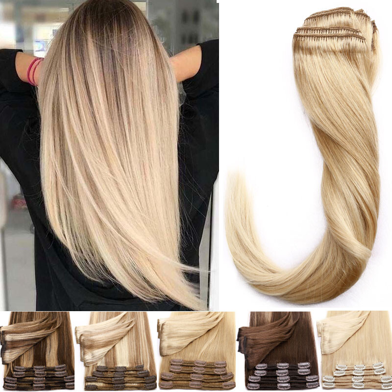 EXTRA THICK Double Weft Clip In 100% Human Hair Extensions Full Head 140g BLONDE